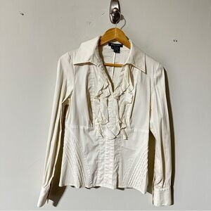 Etcetera White Ruffle Front Button Down Blouse – Women’s Size 6